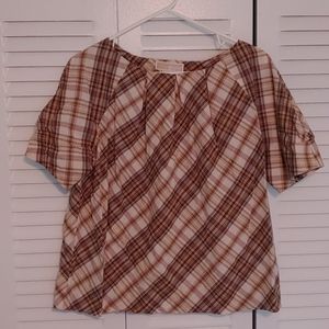 Michael by Michael Kors plaid pleated neck top